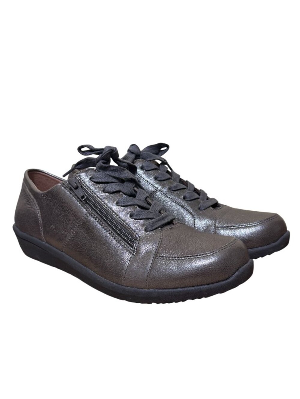 Vionic Abigail Metallic Sneakers Wms 8 Pewter Gray Lace-Up Side Zipper Comfort - Picture 4 of 12